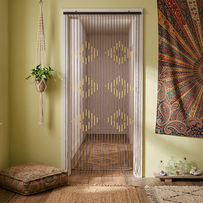 Wooden Beaded Door Curtains Natural with Diamond Design